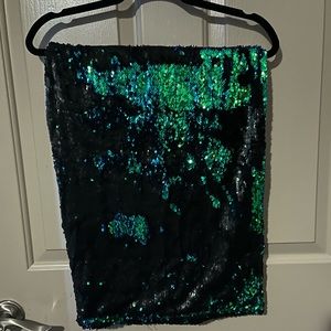 Iridescent green and matte black flip sequin pencil skirt Sz M